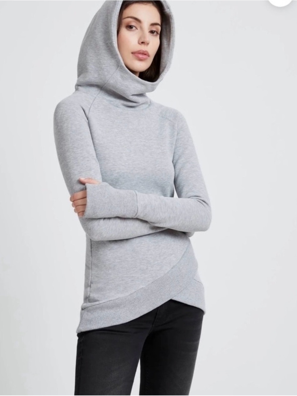 Marcella NYC Geneva Asymmetric Hoodie Sweatshirt Grey S